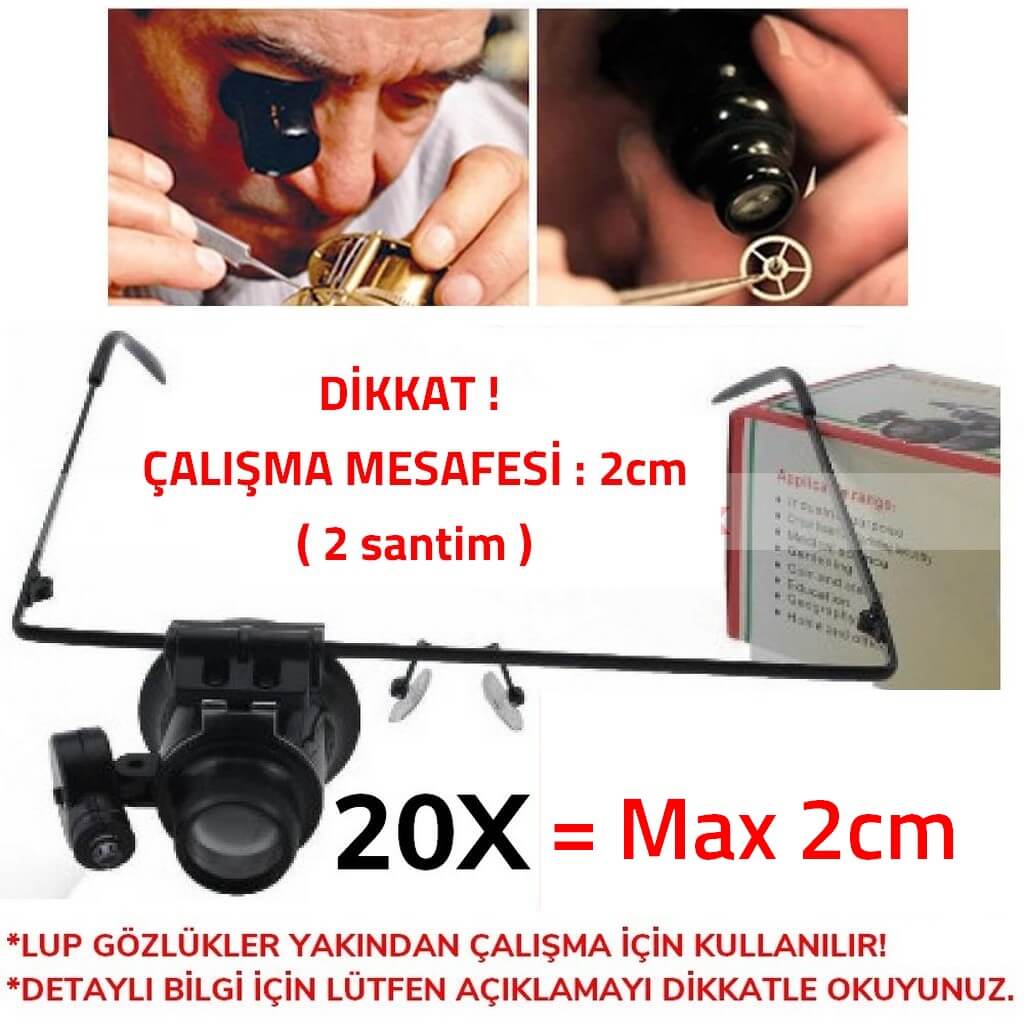 Ledli Saat Tamir Gözlüğü Yakın Lup Mercek Tek Göz 20X Max:2cm!!
