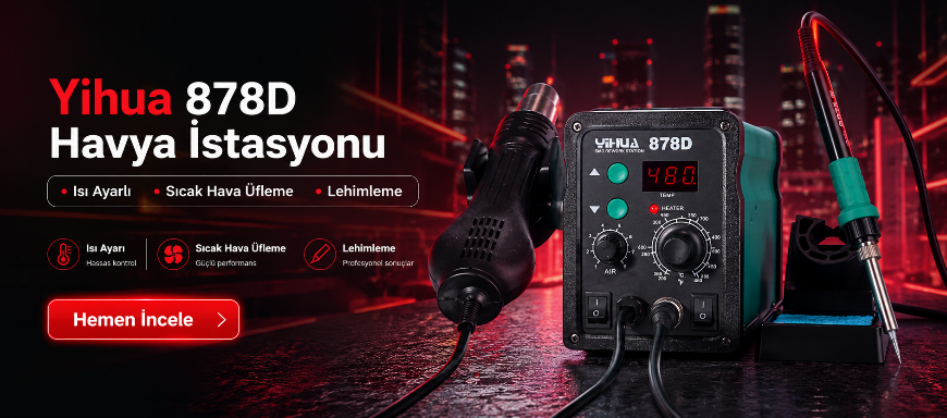 Yihua 878D Isı Ayarlı Sıcak Hava Üfleme Lehimleme Havya İstasyonu