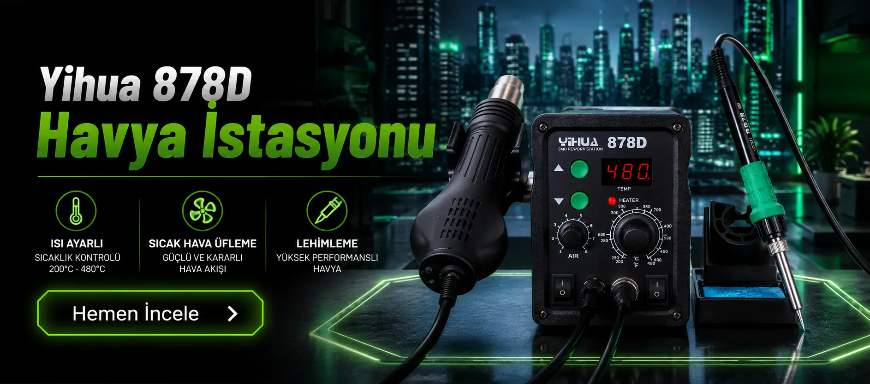 Yihua 878D Isı Ayarlı Sıcak Hava Üfleme Lehimleme Havya İstasyonu