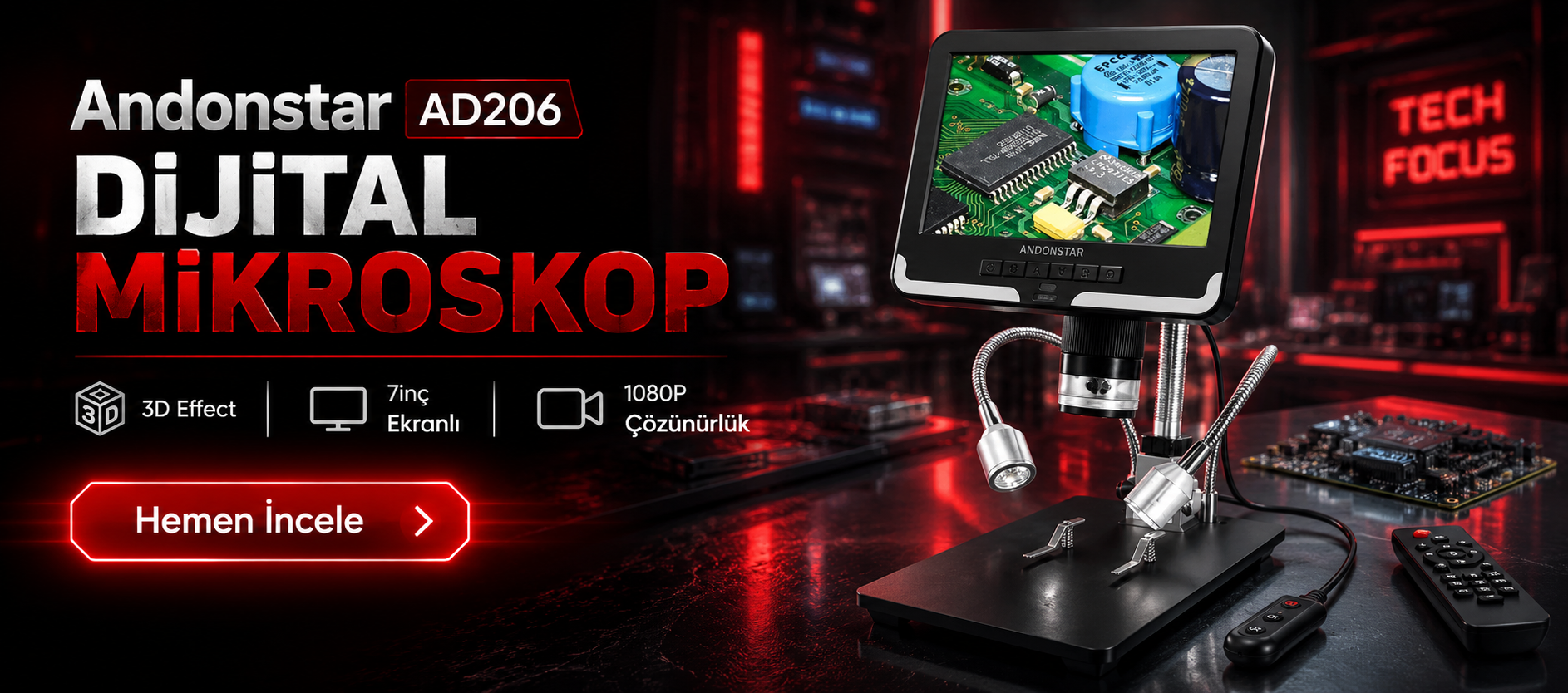 Andonstar AD206 3D Effect 7inç Ekranlı 1080P Dijital Mikroskop