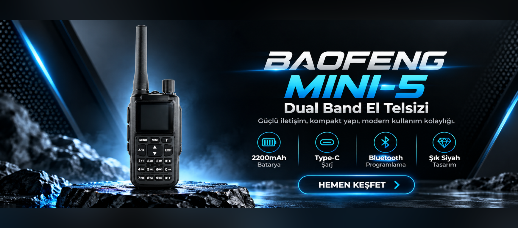 Baofeng Mini 5 Siyah El Telsiz