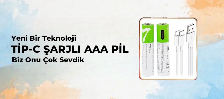 Type-c Şarjlı Li-ion AAA İnce Pil 1.5V 750mWh 2li Paket