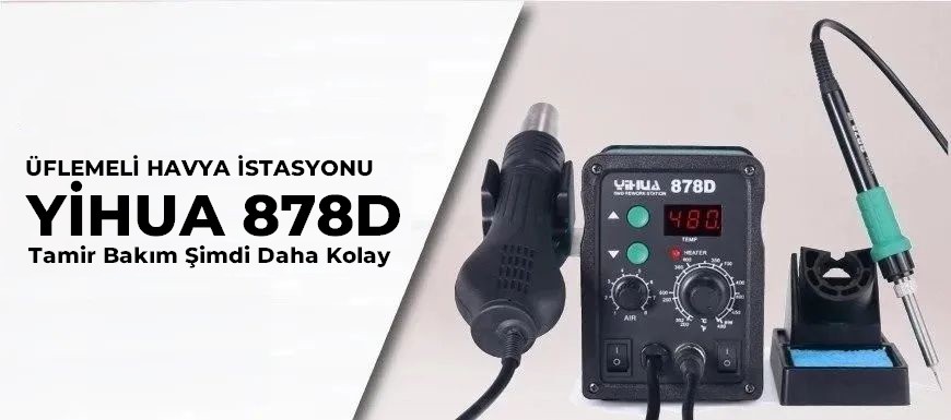 Yihua 878D Isı Ayarlı Sıcak Hava Üfleme Lehimleme Havya İstasyonu
