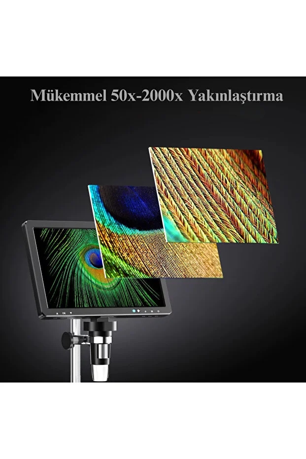 10.1'' DM12 HDMI Dijital Mikroskop 2000X Büyütme 20MP 10 LED Işık Şarjlı Ekran Uzaktan Kumanda