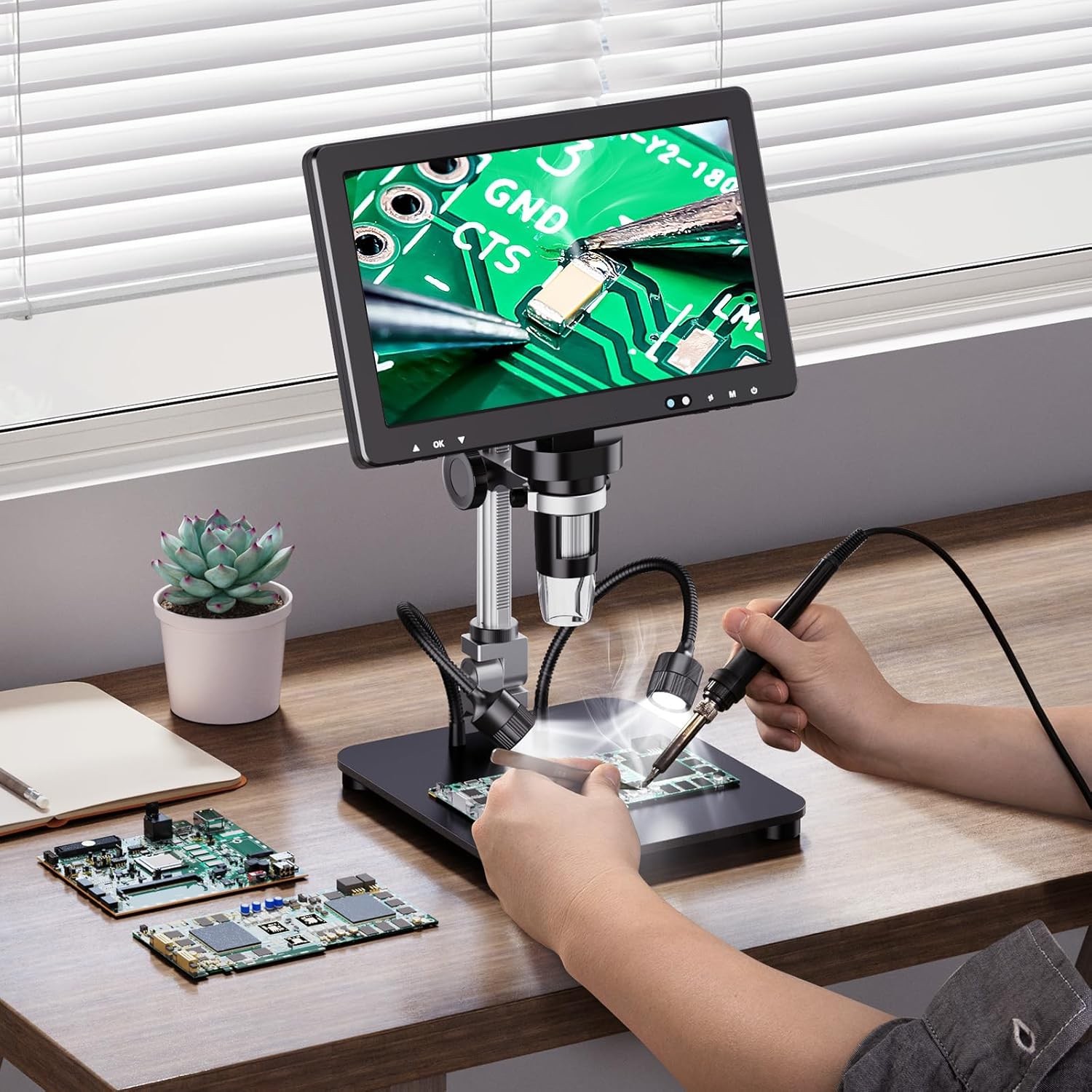 10.1'' DM12 HDMI Dijital Mikroskop 2000X Büyütme 20MP 10 LED Işık Şarjlı Ekran Uzaktan Kumanda