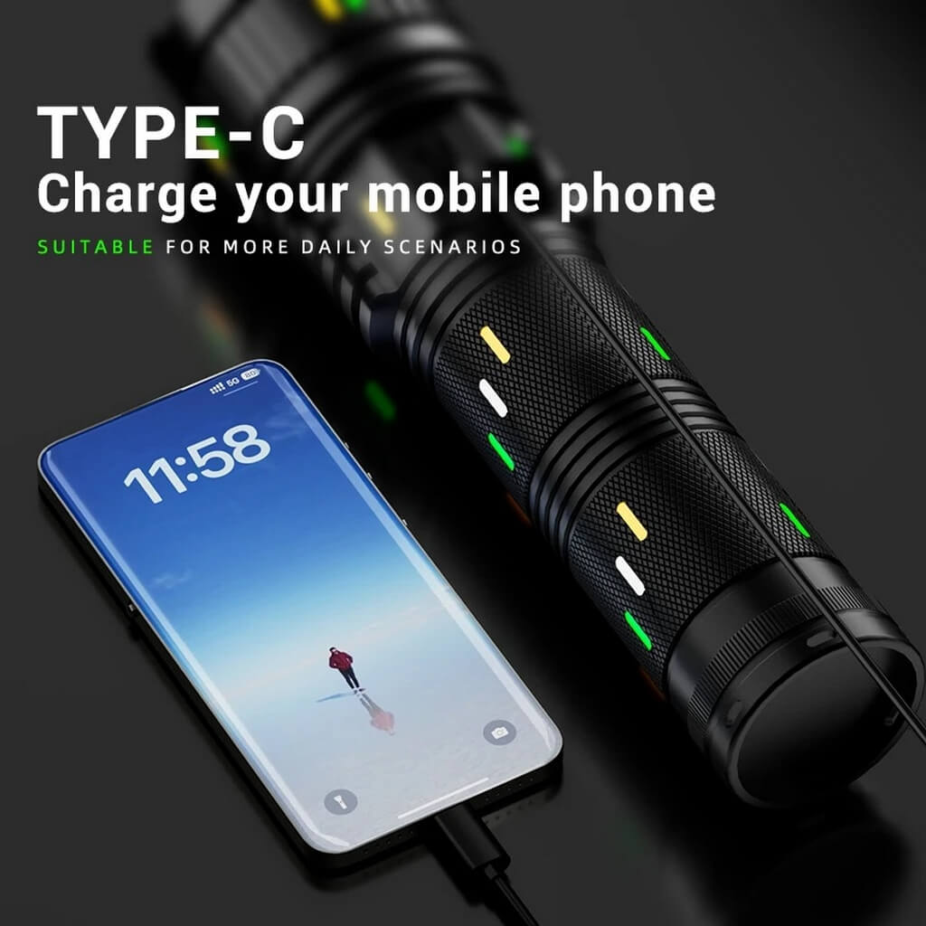 100W Ultra Parlak Led Işıklı Lazer Etkili Şarjlı Zumlu El Feneri MBLG401