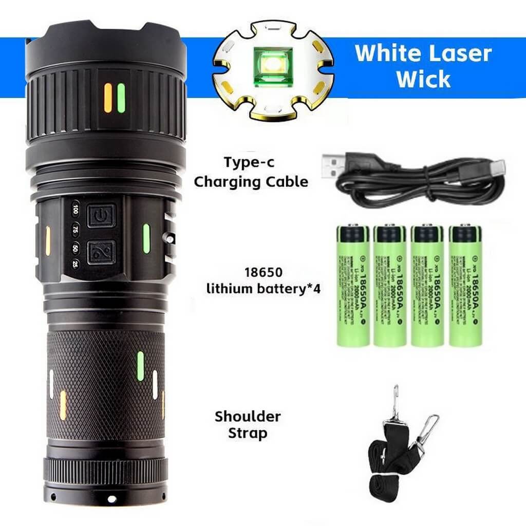 100W Ultra Parlak Led Işıklı Lazer Etkili Şarjlı Zumlu El Feneri MBLG401