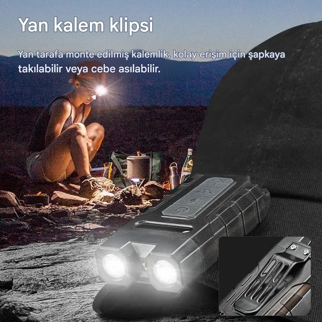 14 Mod Tactical El Feneri Type-C Şarjlı | Waterproof Manyetik Lazer LED Sesli Uzun Menzilli Outdoor