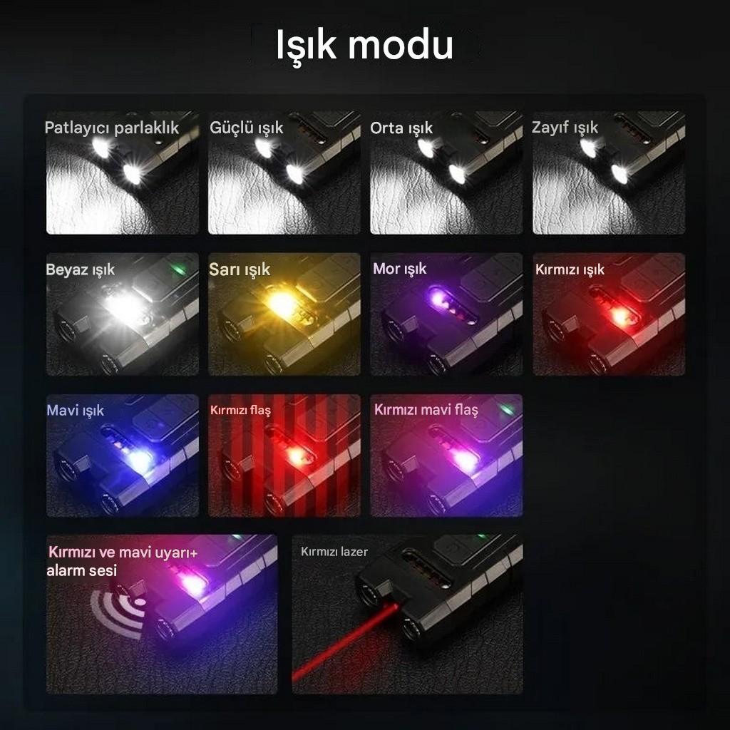 14 Mod Tactical El Feneri Type-C Şarjlı | Waterproof Manyetik Lazer LED Sesli Uzun Menzilli Outdoor