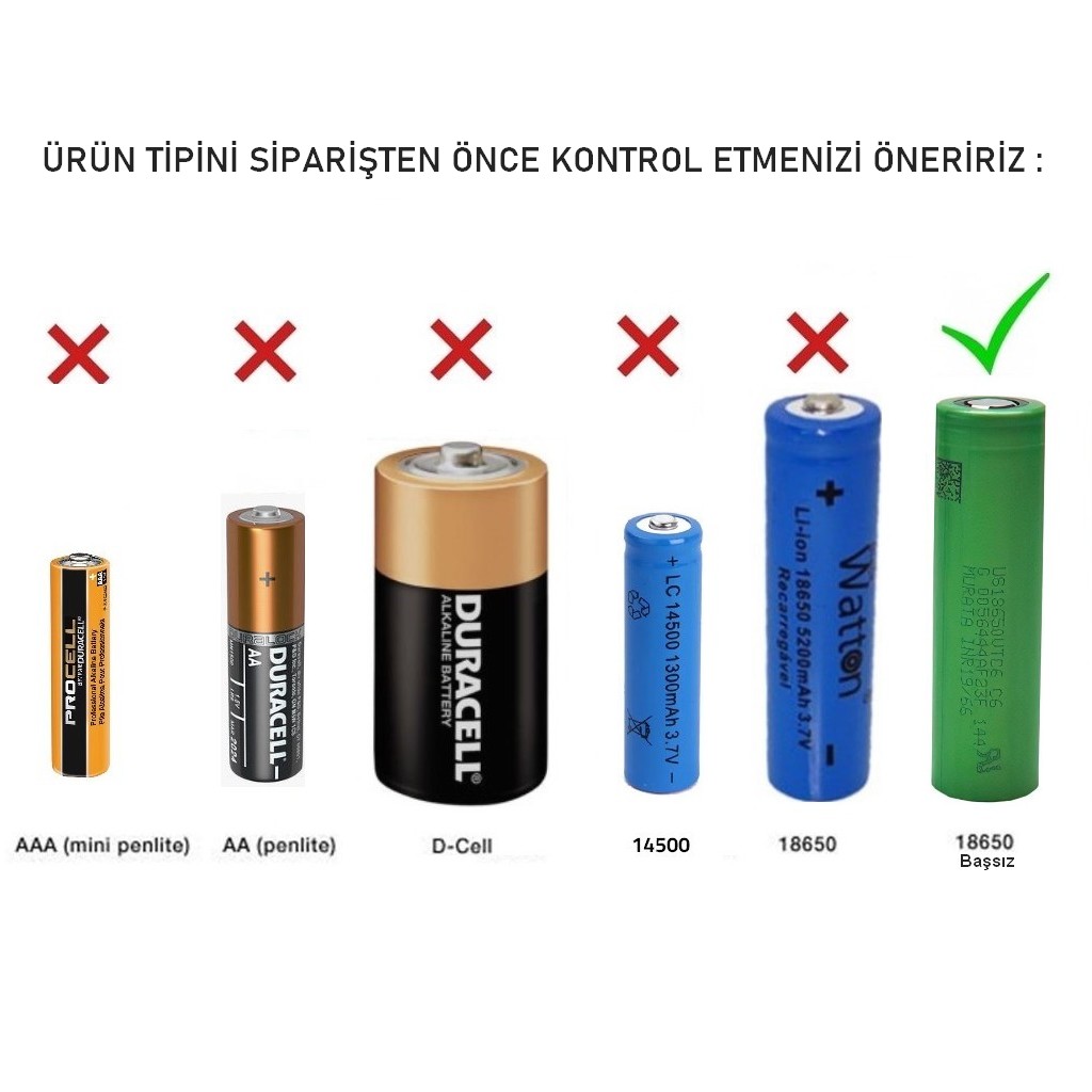18650 Şarjlı Pil Murata VTC6 3.7V 3000mAh Li-ion Yüksek Kapasiteli Batarya  | 1 ADET (Başlıksız Flat