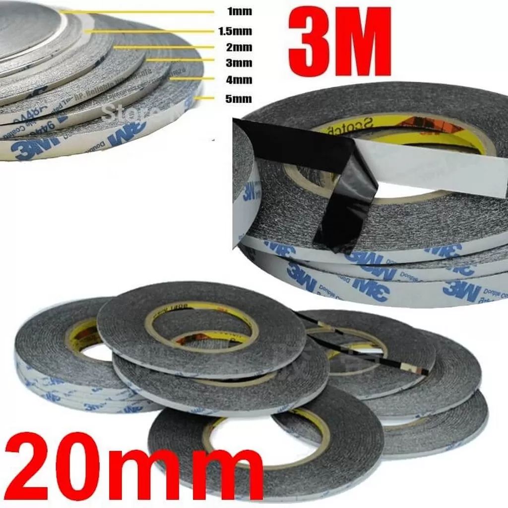 20mm/50mt SİYAH Çift Taraflı Bant, Telefon Tablet Ekran Cam Kasa Kapak Pil Tamir Bantı