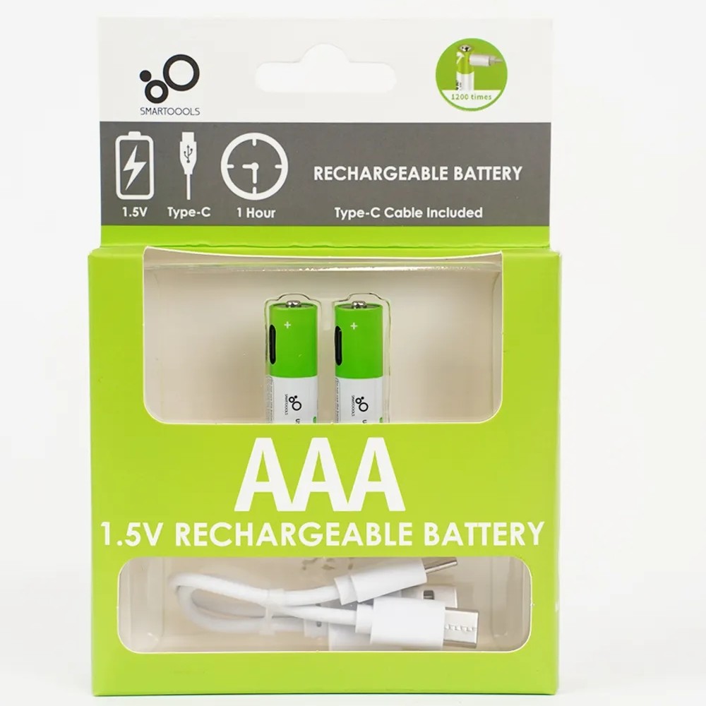 2'li Type-C Şarjlı AAA İnce Pil 1.5V 750mWh Li-ion Şarj Edilebilir Yüksek Performanslı Batarya