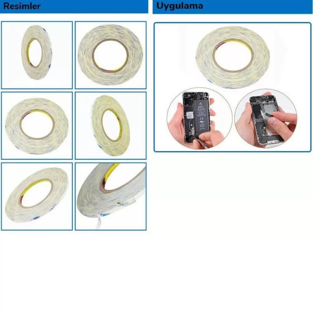 2mm/50mt ŞEFFAF Çift Taraflı Bant, Telefon Tablet Ekran Cam Kasa Kapak Pil Tamir Bantı