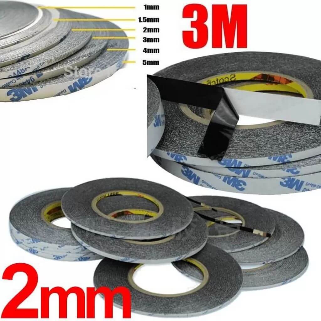 2mm/50mt SİYAH Çift Taraflı Bant, Telefon Tablet Ekran Cam Kasa Kapak Pil Tamir Bantı