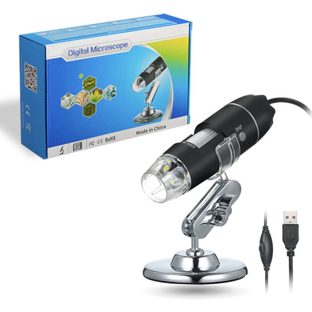 2MP 1600X Zoomlu Dijital Usb Mikroskop. 8 Ledli, Metal Standlı, Telefon Çevirici Dahil.
