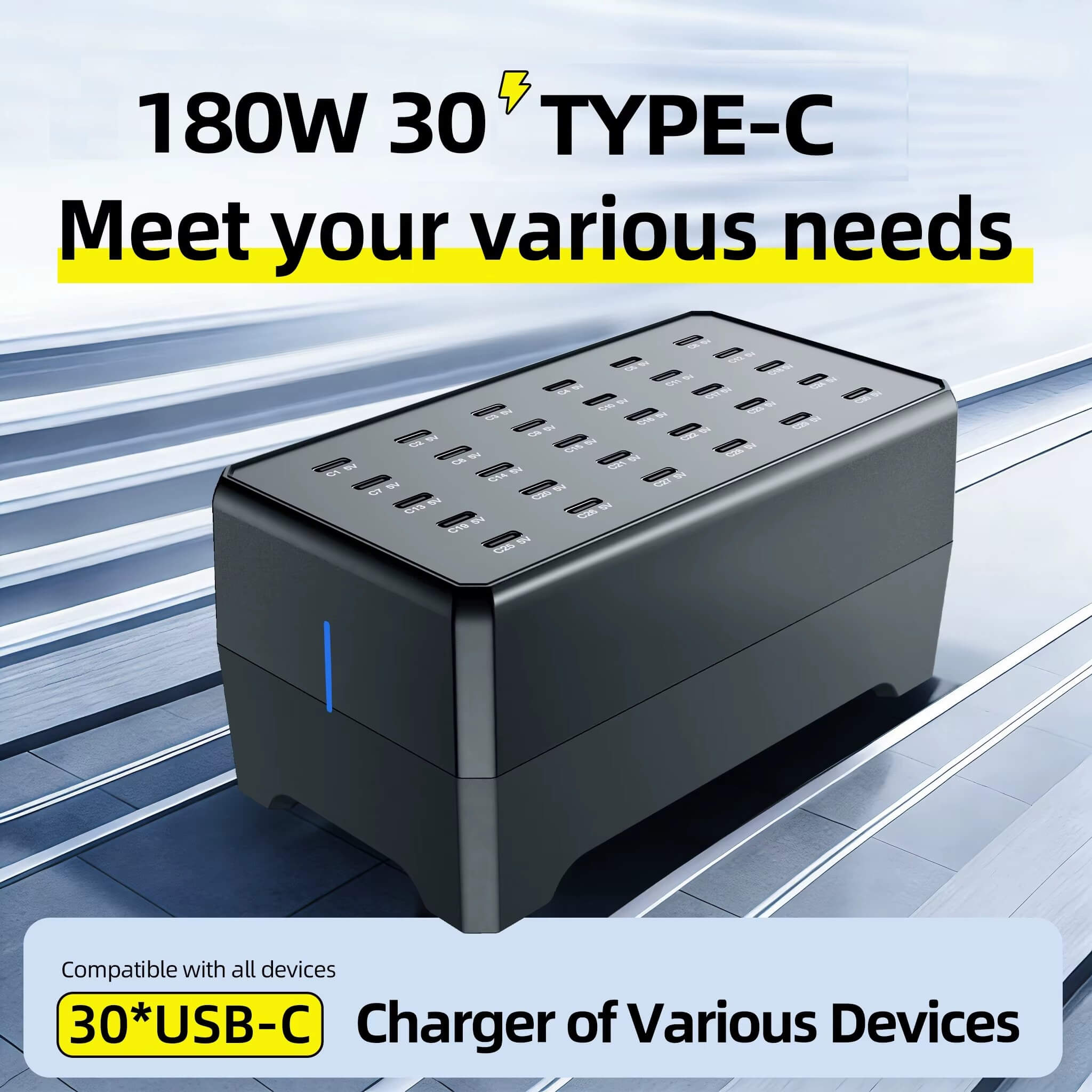 30 Port Type-C Çoklu Şarj İstasyonu 180W 30A | Otel Ofis Kafe Toplu Şarj Cihazı WT268E