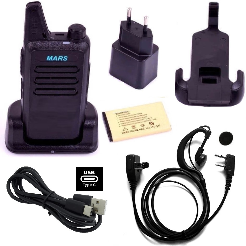 3lü Pmr 446 TÜRKÇE KONUŞAN El Telsizi Yeni Tasarım Type-c Şarjlı Mars Kulaklık Hediyeli Set