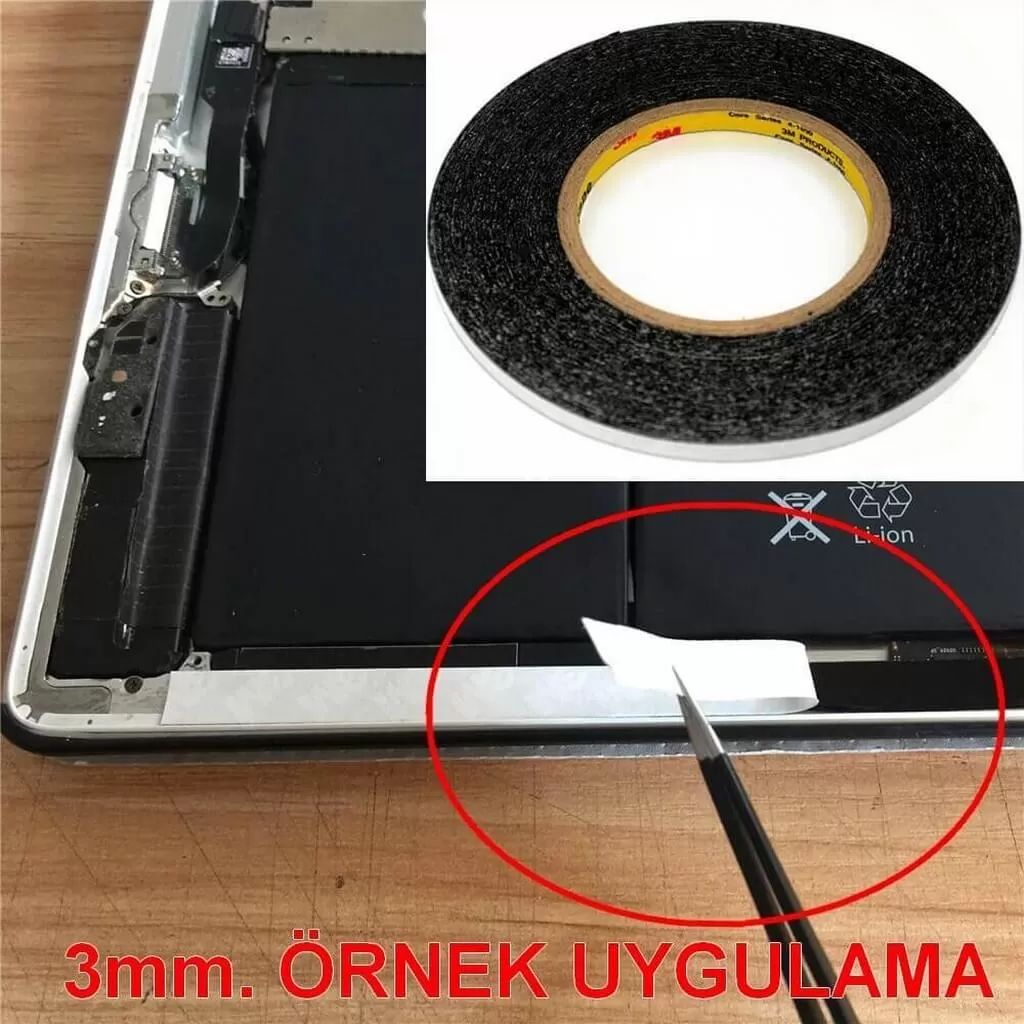3mm/50mt SİYAH Çift Taraflı Bant, Telefon Tablet Ekran Cam Kasa Kapak Pil Tamir Bantı