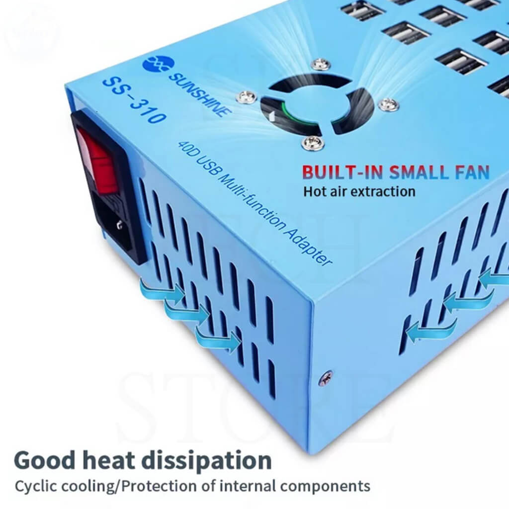 40 Port Usb Şarj Aleti. Fan Soğutmalı, Metal Kasalı. Kafe Otel Fuar Kullanıma Uygun Sunshine SS-310