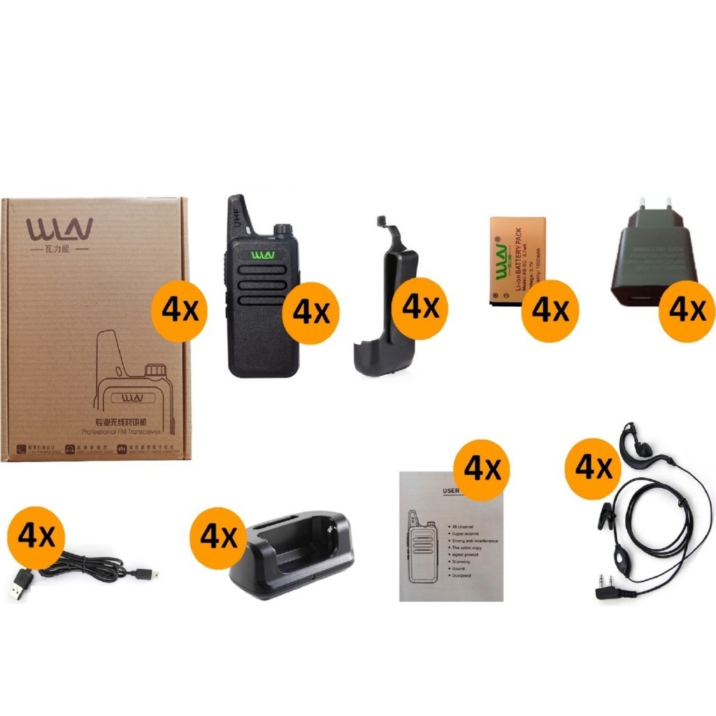4lü WLN KD-C1T PMR 446 El Telsizi Yeni Tasarım Type-C Şarjlı Kulaklık Hediyeli Full Set