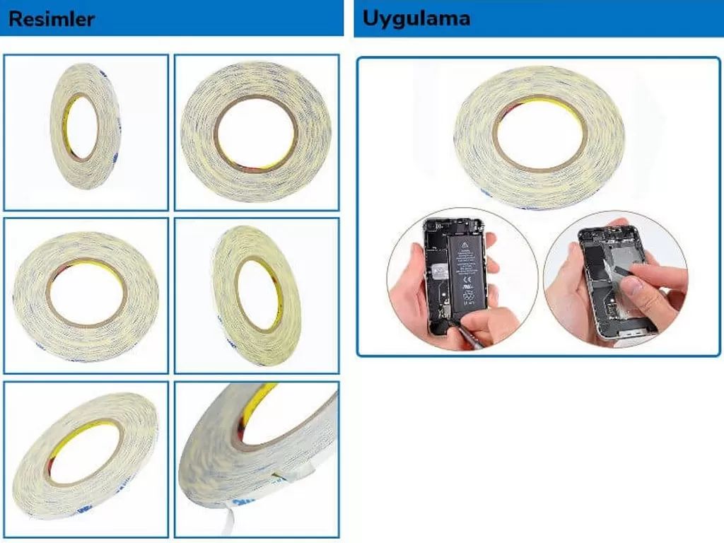 5mm x 50 Metre Şeffaf Çift Taraflı Bant | Telefon Tablet Ekran Cam Kasa Kapak ve Pil Tamir Bandı