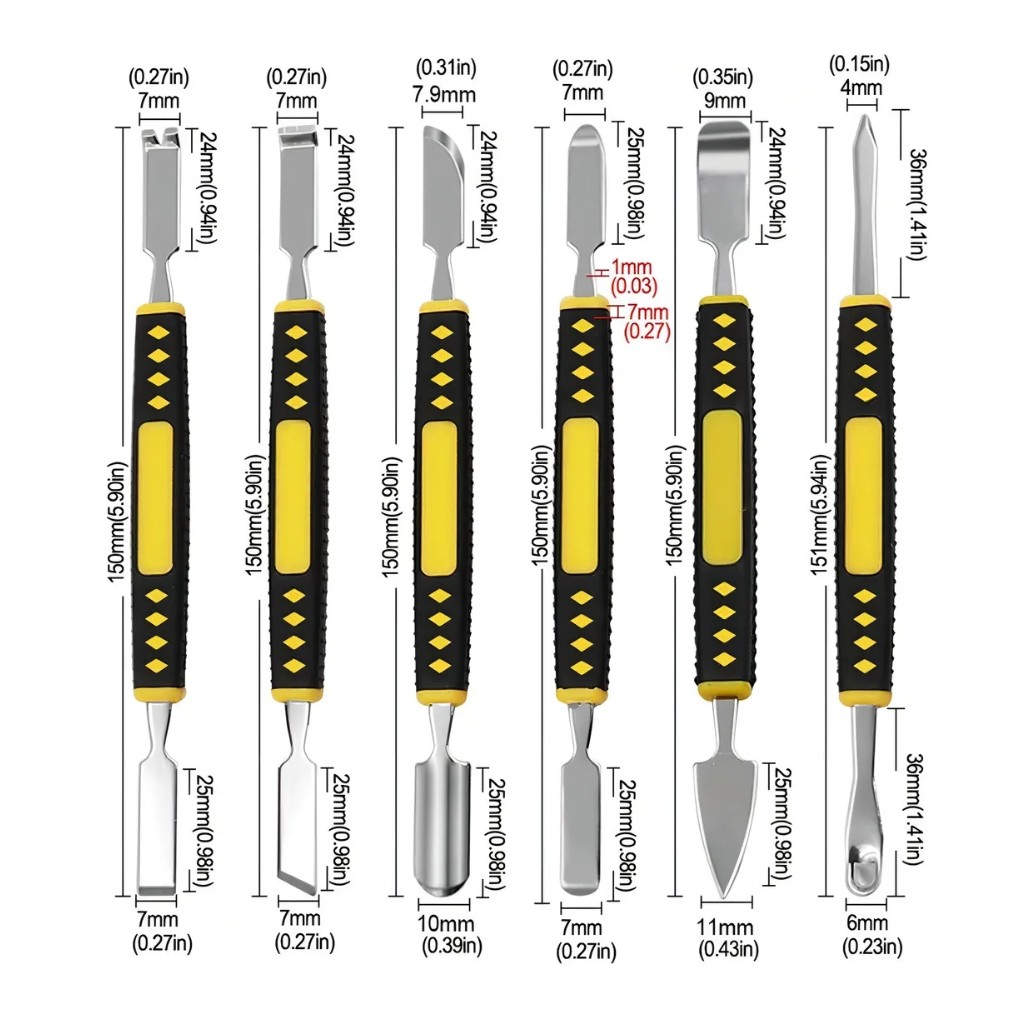6 Parça Profesyonel Metal Telefon Kapak Açma Aparatı Seti Çift Yönlü Tablet Telefon PS Tamir Aleti
