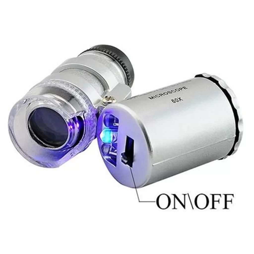 60X Mini Cep Mikroskop LED+UV Işık Kuyumcu Antikacı Büyüteç 9882