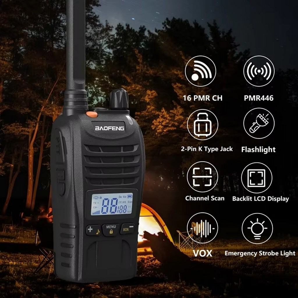 6lı Baofeng E88 Ekranlı Pmr 446 El Telsizi Yeni Tasarım Type-c Şarjlı Kulaklık Hediyeli Set