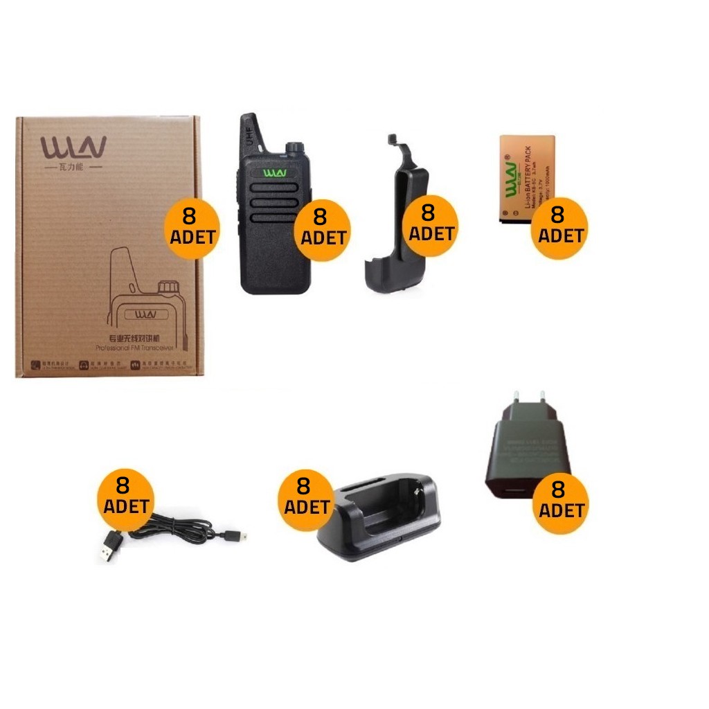 8'li WLN KD-C1T PMR 446 El Telsizi Yeni Tasarım Type-C Şarjlı Türkçe Sesli Dayanıklı Set