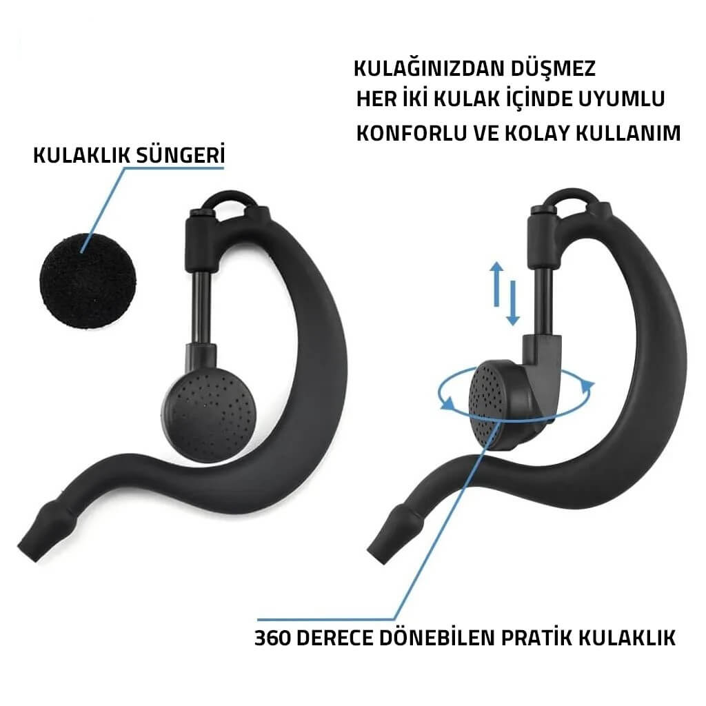 Aselsan A446S Uyumlu Spiral Kablolu Telsiz Kulaklığı | Bas Konuş Mikrofonlu 2.5mmx3.5mm