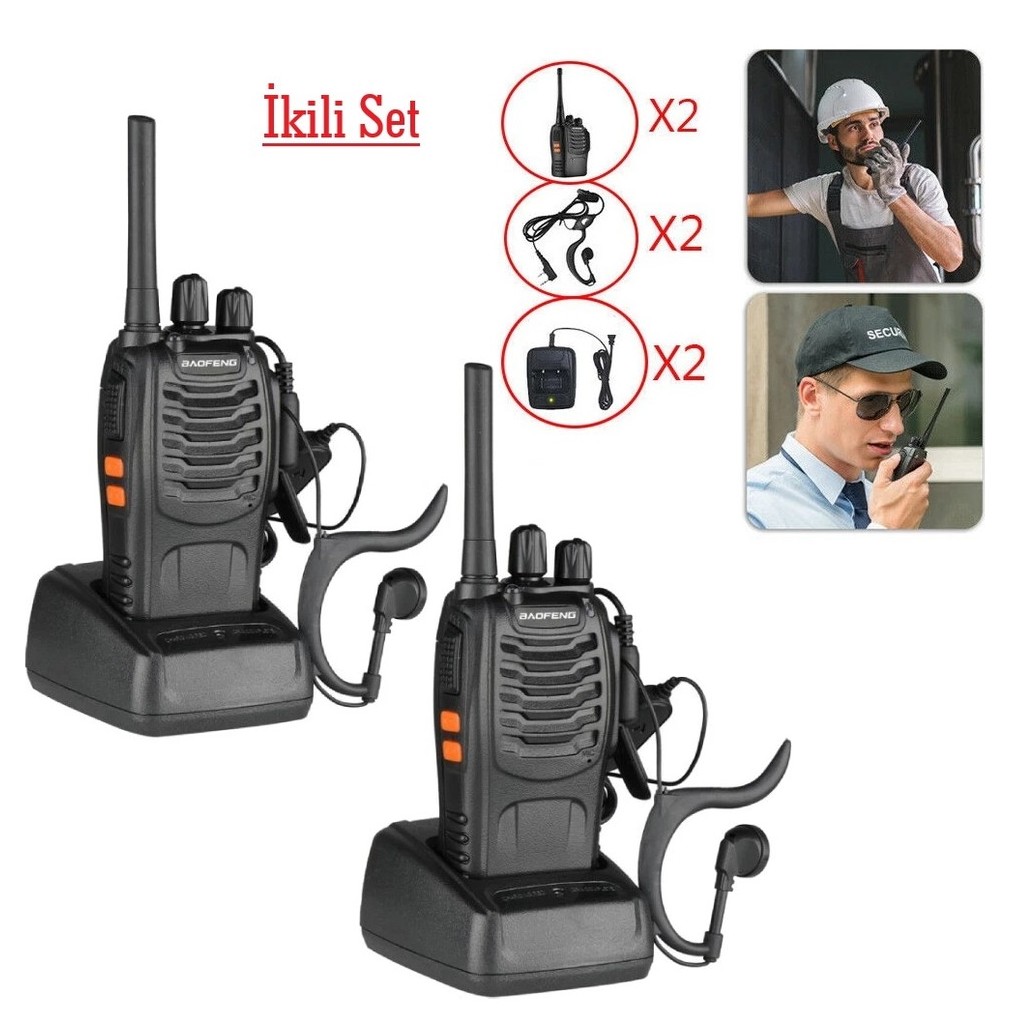 Baofeng BF-88E PMR446 El Telsizi 2'li Set | Kulaklık Hediyeli Şarjlı Profesyonel Telsiz