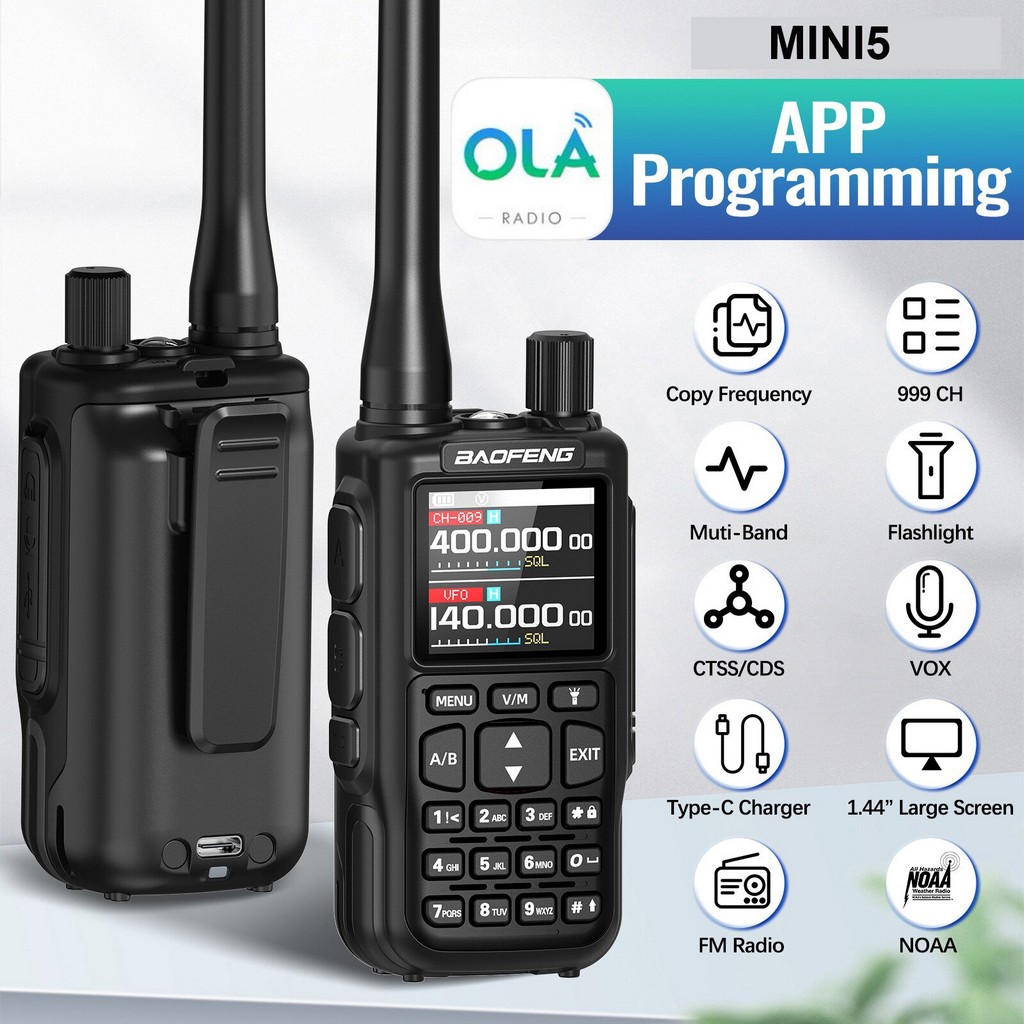 Baofeng MINI-5 Dual Band El Telsizi 2200mAh Type-c Bataryalı Bluetooth Programlama Siyah