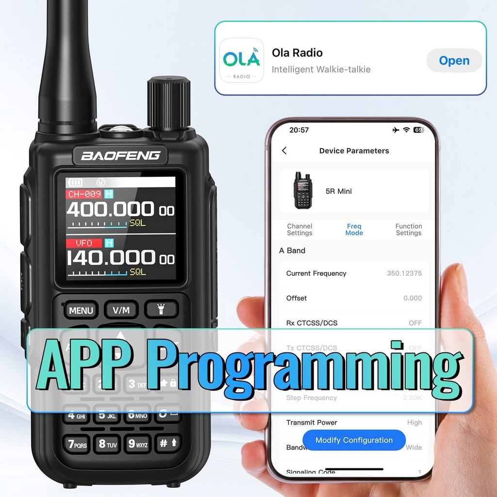 Baofeng MINI-5 Dual Band El Telsizi 2200mAh Type-c Bataryalı Bluetooth Programlama Siyah