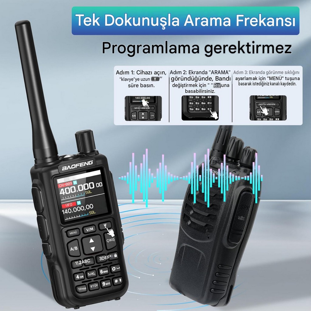 Baofeng MINI-5 Dual Band El Telsizi 2200mAh Type-c Bataryalı Bluetooth Programlama Siyah