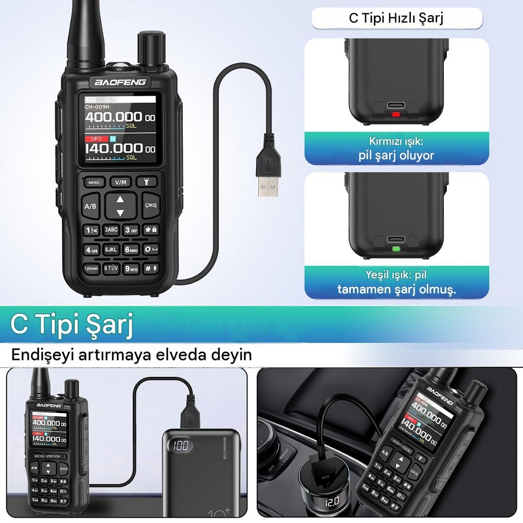 Baofeng MINI-5 Dual Band El Telsizi 2200mAh Type-c Bataryalı Bluetooth Programlama Siyah
