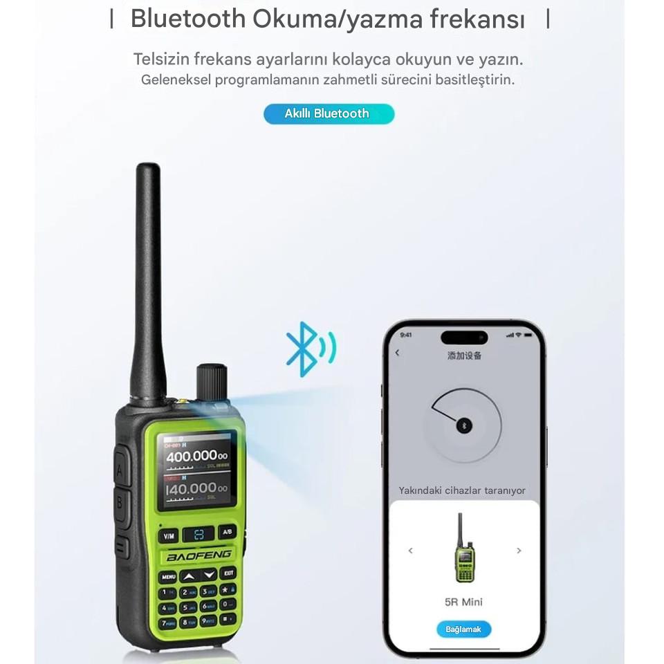 BAOFENG UV-5R Mini Dual Band Telsiz (VHF/UHF) 5W Güç, Bluetooth, Type-C Şarj - SARI