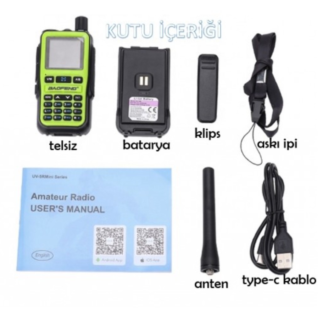 BAOFENG UV-5R Mini Dual Band Telsiz (VHF/UHF) 5W Güç, Bluetooth, Type-C Şarj - SARI