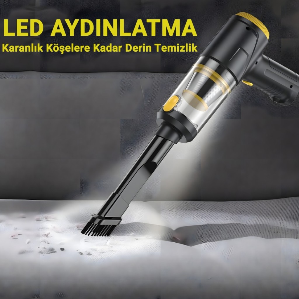 Çok Fonksiyonlu Araç Süpürgesi, Type-c Şarjlı,Vakumlu Üflemeli, Işıklı, Hepa Filtreli LT-145