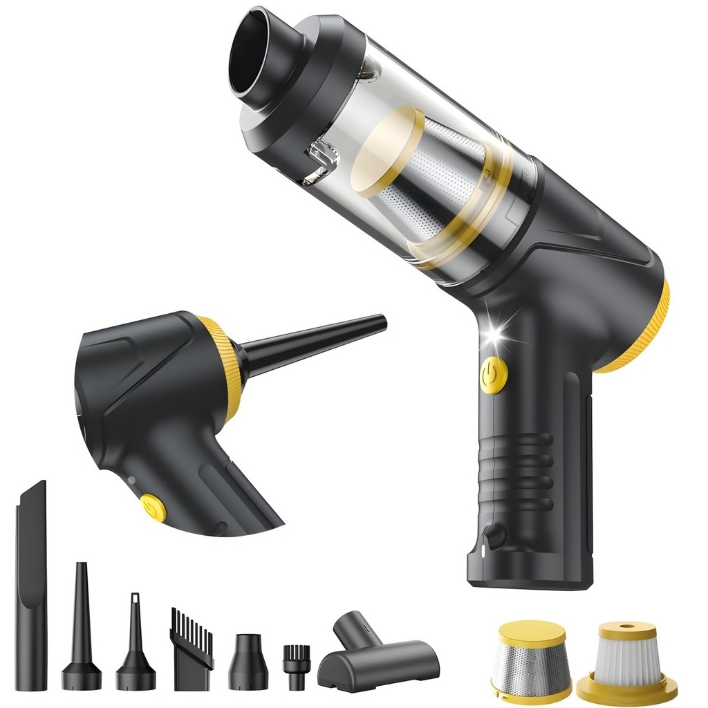 Çok Fonksiyonlu Araç Süpürgesi, Type-c Şarjlı,Vakumlu Üflemeli, Işıklı, Hepa Filtreli LT-145