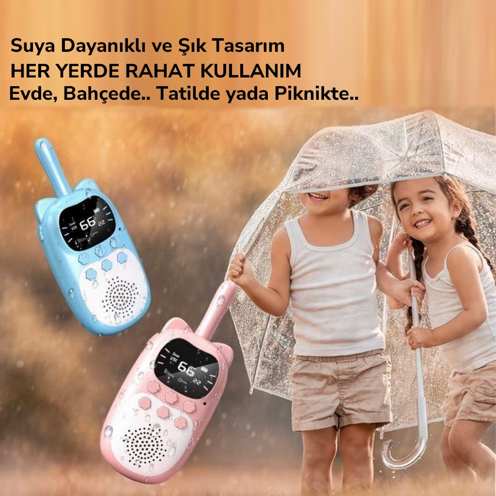 Çok Fonksiyonlu Çocuk Telsizi Walkie Talkie İnterkom 2'li Set | Ekranlı Şarjlı Bas Konuş Telsiz