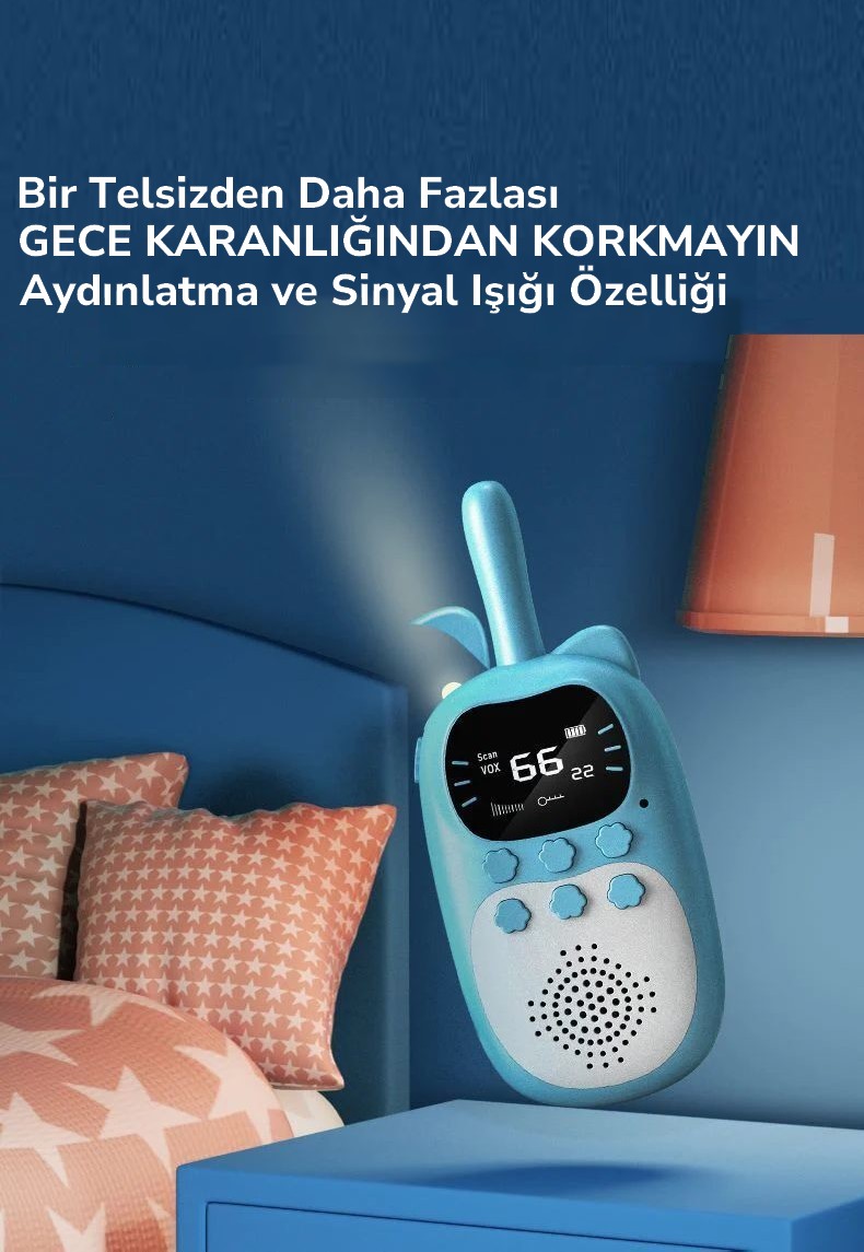 Çok Fonksiyonlu Çocuk Telsizi Walkie Talkie İnterkom 2'li Set | Ekranlı Şarjlı Bas Konuş Telsiz