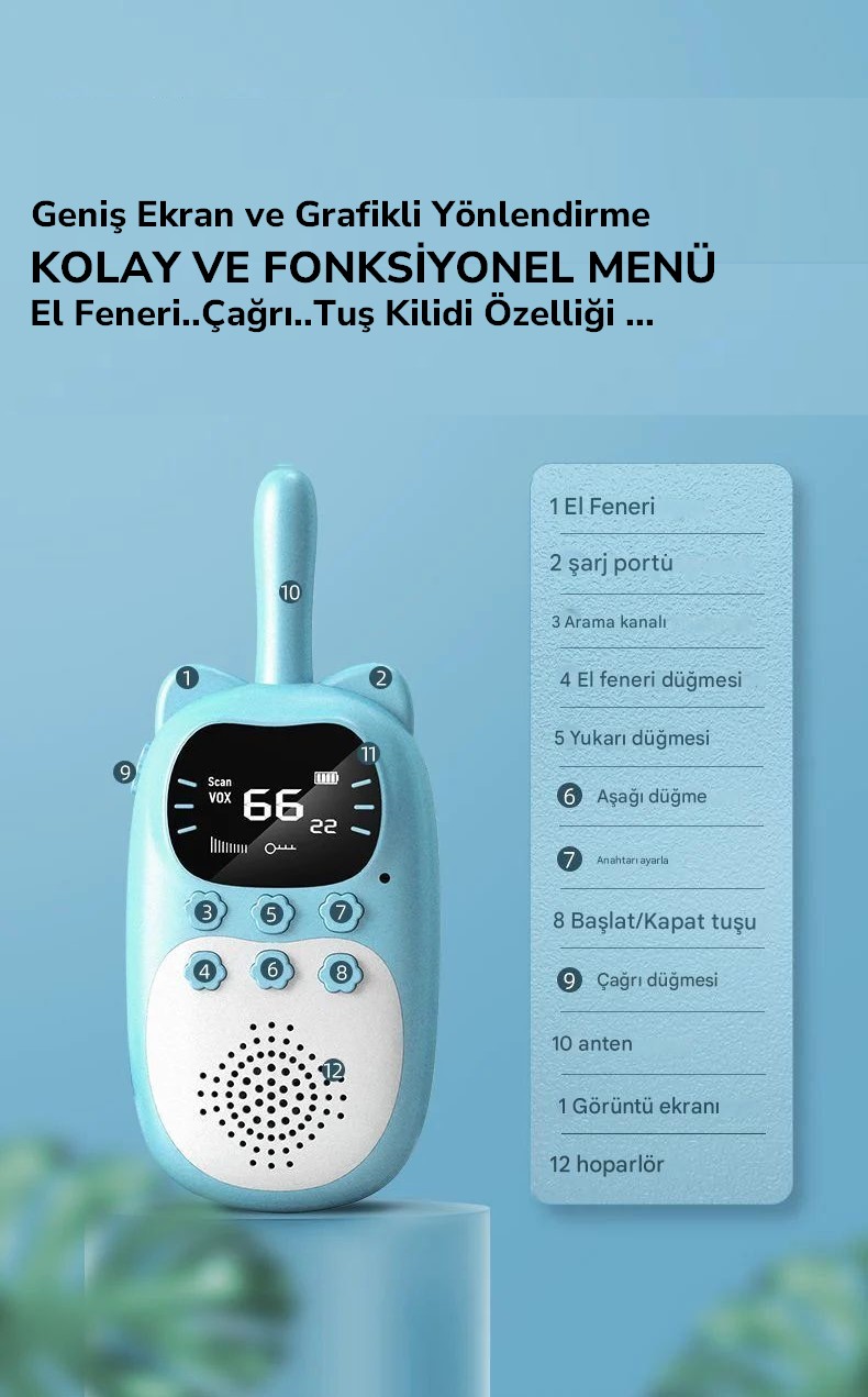 Çok Fonksiyonlu Çocuk Telsizi Walkie Talkie İnterkom İkili Paket