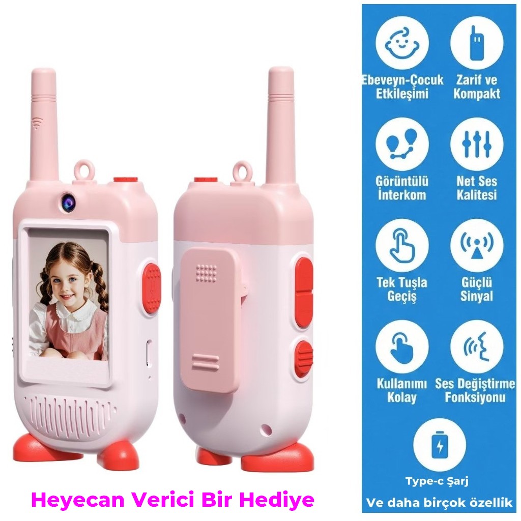 Çok Fonksiyonlu Görüntülü Çocuk Telsizi Walkie Talkie İnterkom İkili Paket