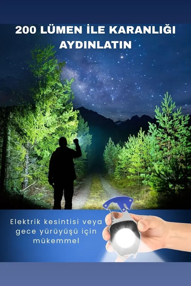 Çok Fonksiyonlu Şarjlı Kamp Feneri Anahtarlık Çakmak Cam Kırıcı Kemer Kesici W5147 WT740