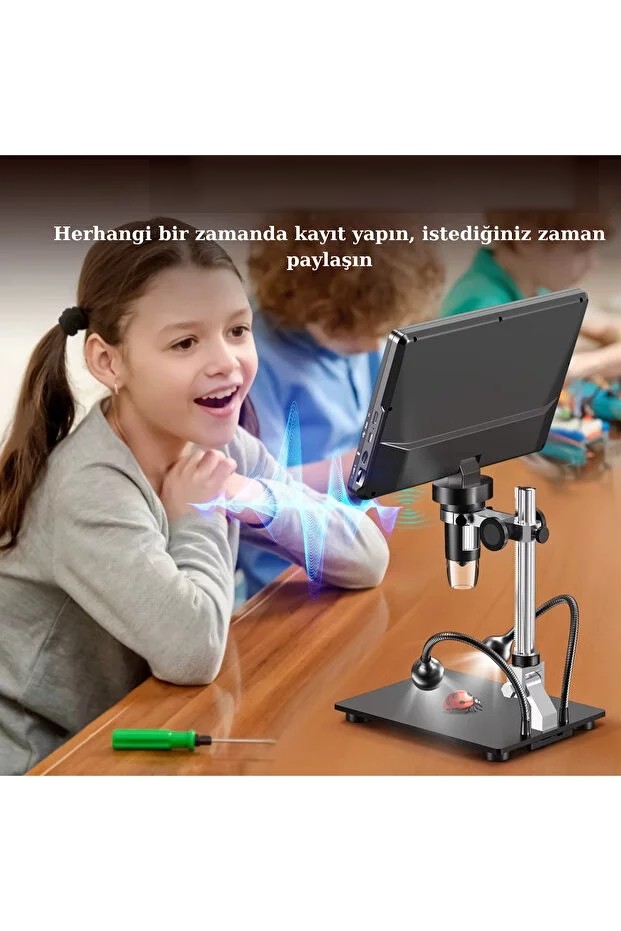 DM12 HDMI Dijital Mikroskop 2000X Büyütme 20MP 10 LED Işık Şarjlı 10.1'' Ekran Uzaktan Kumanda