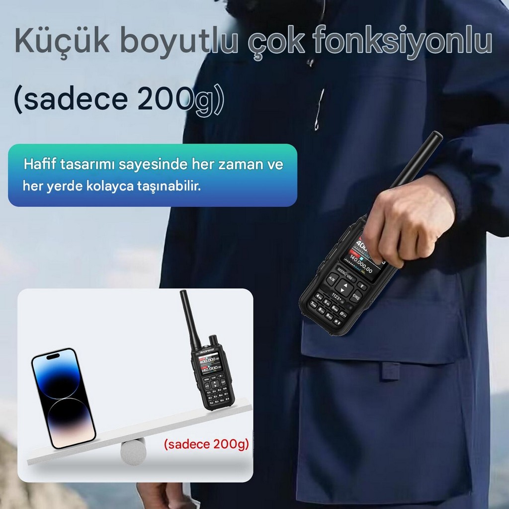 Baofeng MINI-5 Dual Band El Telsizi 2200mAh Type-c Bataryalı Bluetooth Programlama Siyah