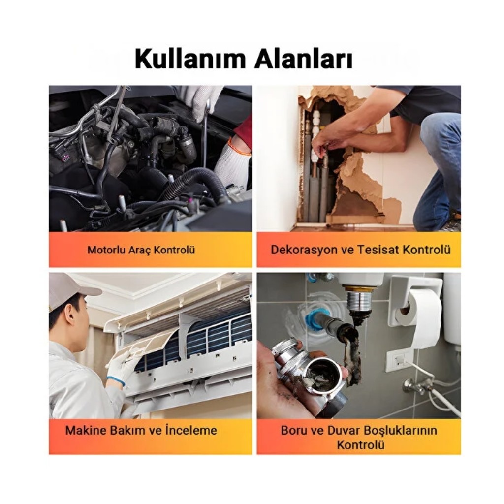Endoskop Kamera Boru Araç Motor Tesisat Görüntüleme W600-2 850mAh Şarjlı Wifili Ayna Mıknatıslı 5mt