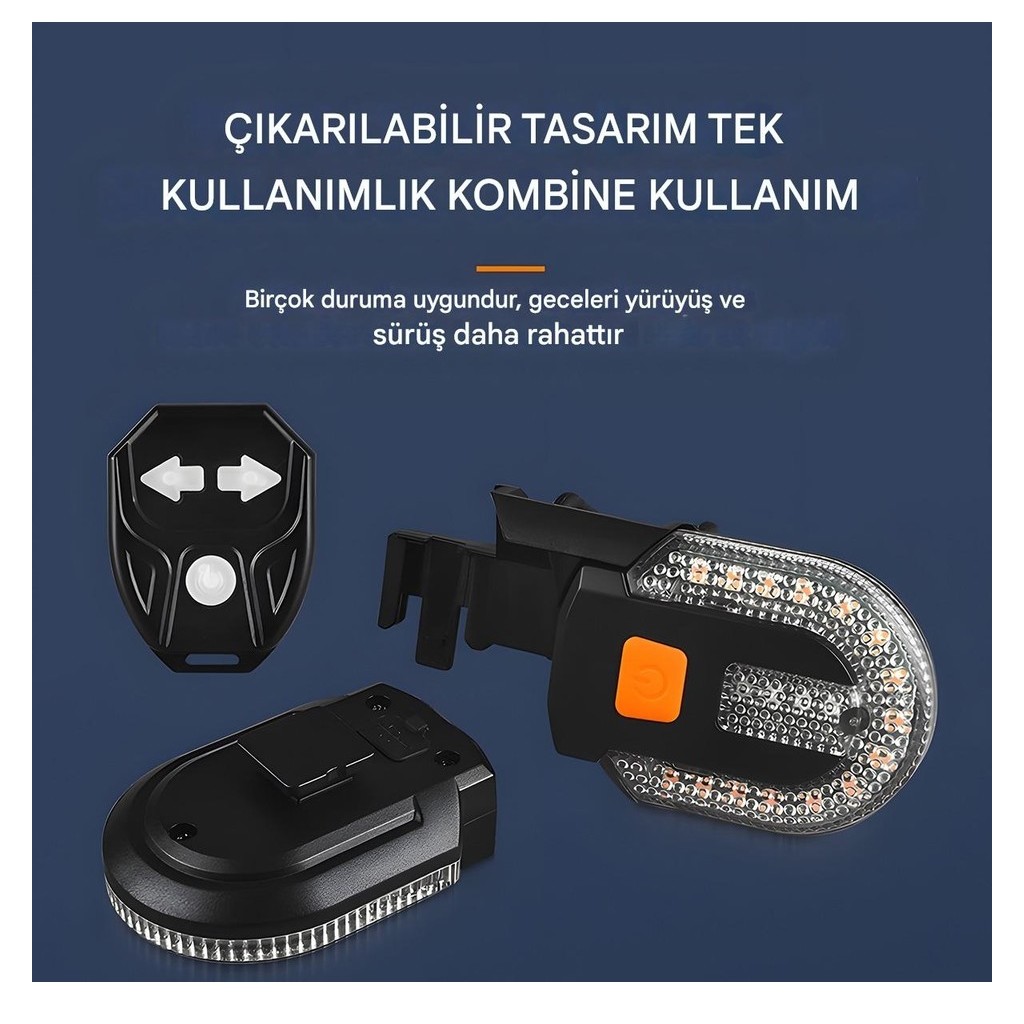 FY-1825 Şarjlı Bisiklet Dönüş Sinyali ve LED Arka Stop Lambası | Kablosuz Kumandalı, Profesyonel Set
