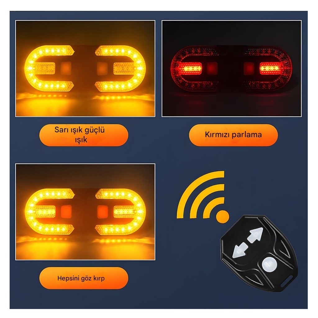 FY-1825 Şarjlı Bisiklet Dönüş Sinyali ve LED Arka Stop Lambası | Kablosuz Kumandalı, Profesyonel Set