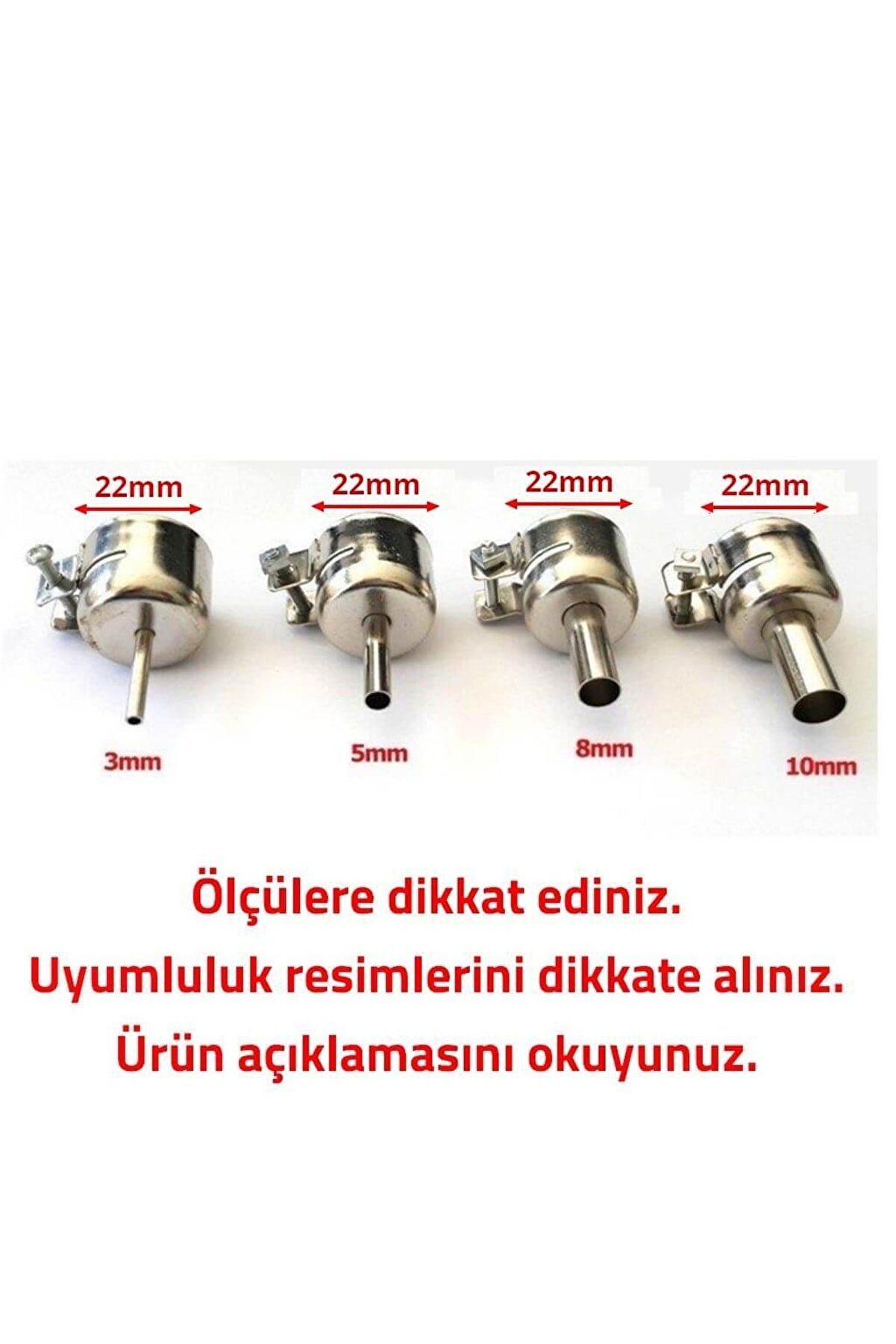 Hava Üfleme Nozul Başlık 3-5-8-10mm X 22mm | SADECE 878D 898D HAVYA SETLERİ İLE UYUMLU.